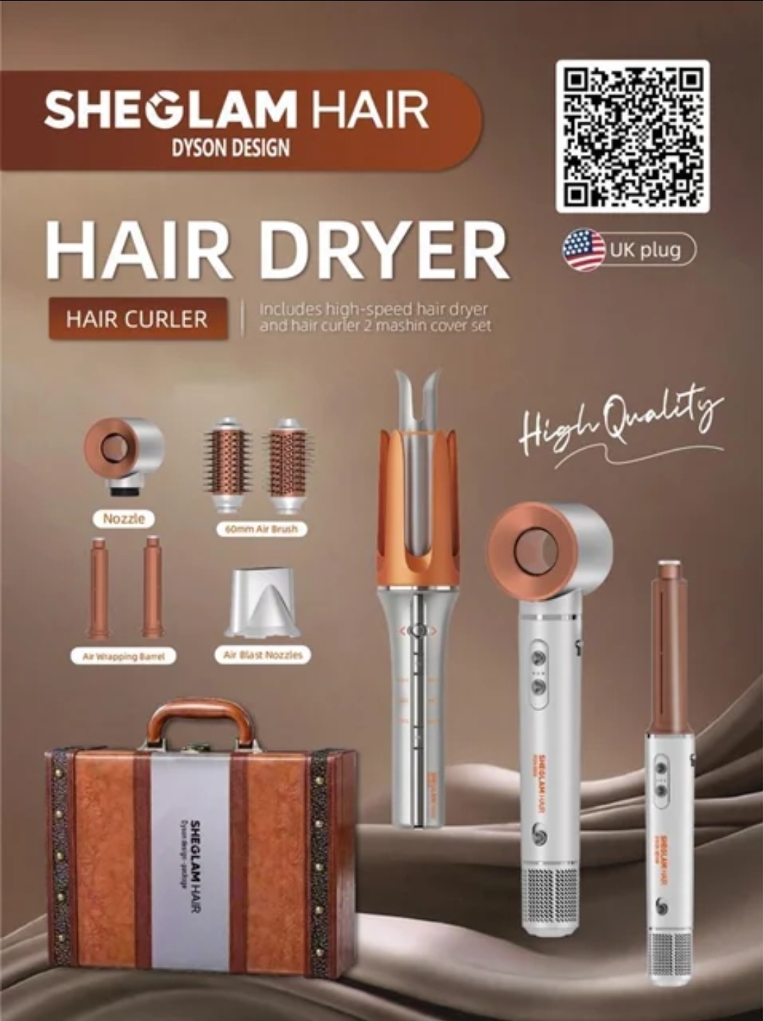 پک سشوار چندکاره شیگلم مدل Dyson Design با موتور BLDC
