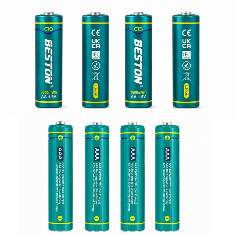 باتری قلمی و نیم قلمی قابل شارژ بستون مدل 1.5V-li-ion بسته ۸ عددی